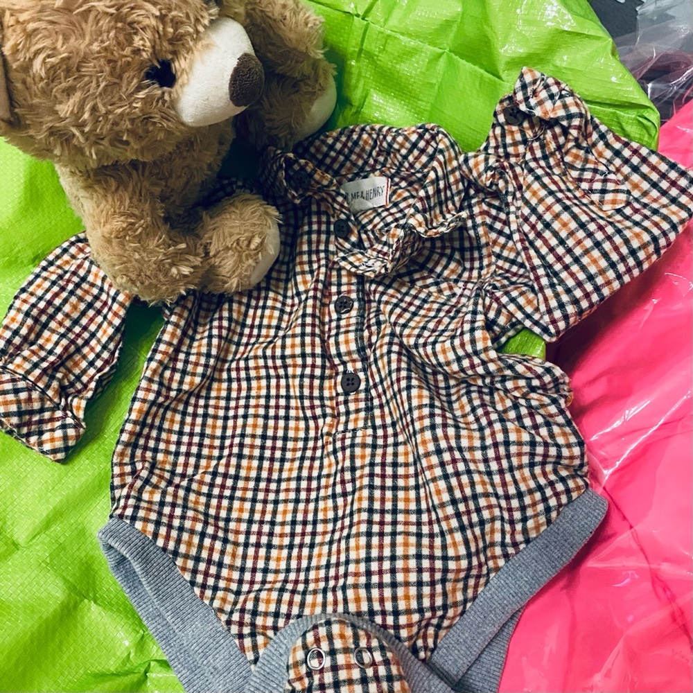Stylish Kids Plaid Button Down Onesie